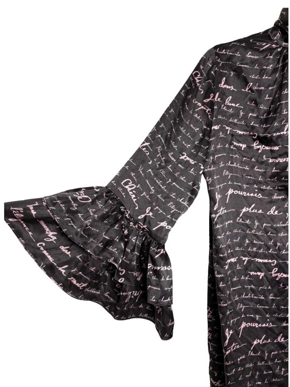 Cinq à Sept Love Note Script Print Ruffle Mock Neck Mini Dress Black Pink - Picture 5 of 11